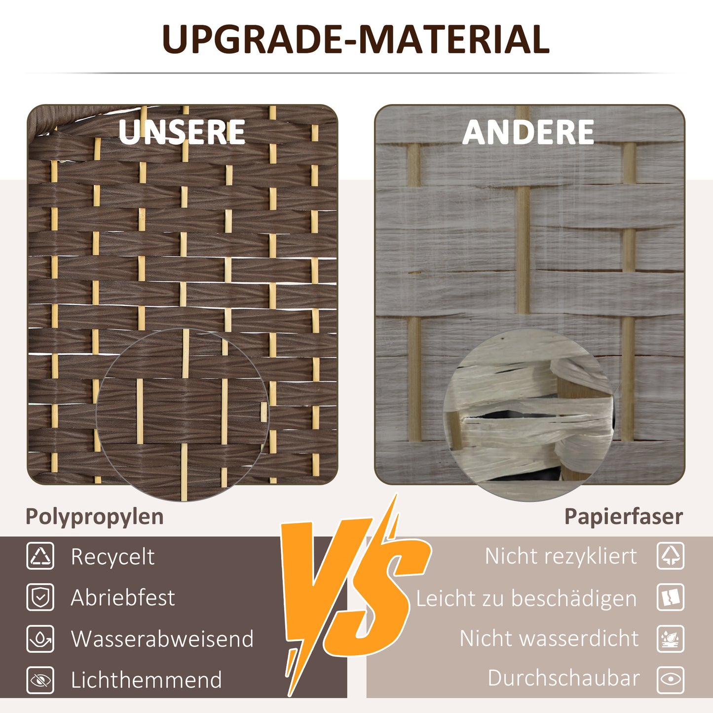 Roomdivider – Scheidingswand – Kamerscherm – Vouwscherm – Raumteiler – 3-delig Vouwbaar – Natuurlijk Dennenhout & Rotan Patroon – Bruin