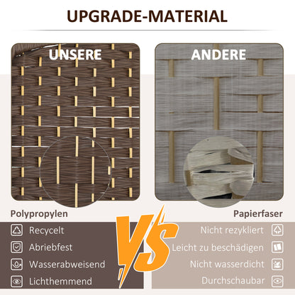 Roomdivider – Scheidingswand – Kamerscherm – Vouwscherm – Raumteiler – 3-delig Vouwbaar – Natuurlijk Dennenhout & Rotan Patroon – Bruin