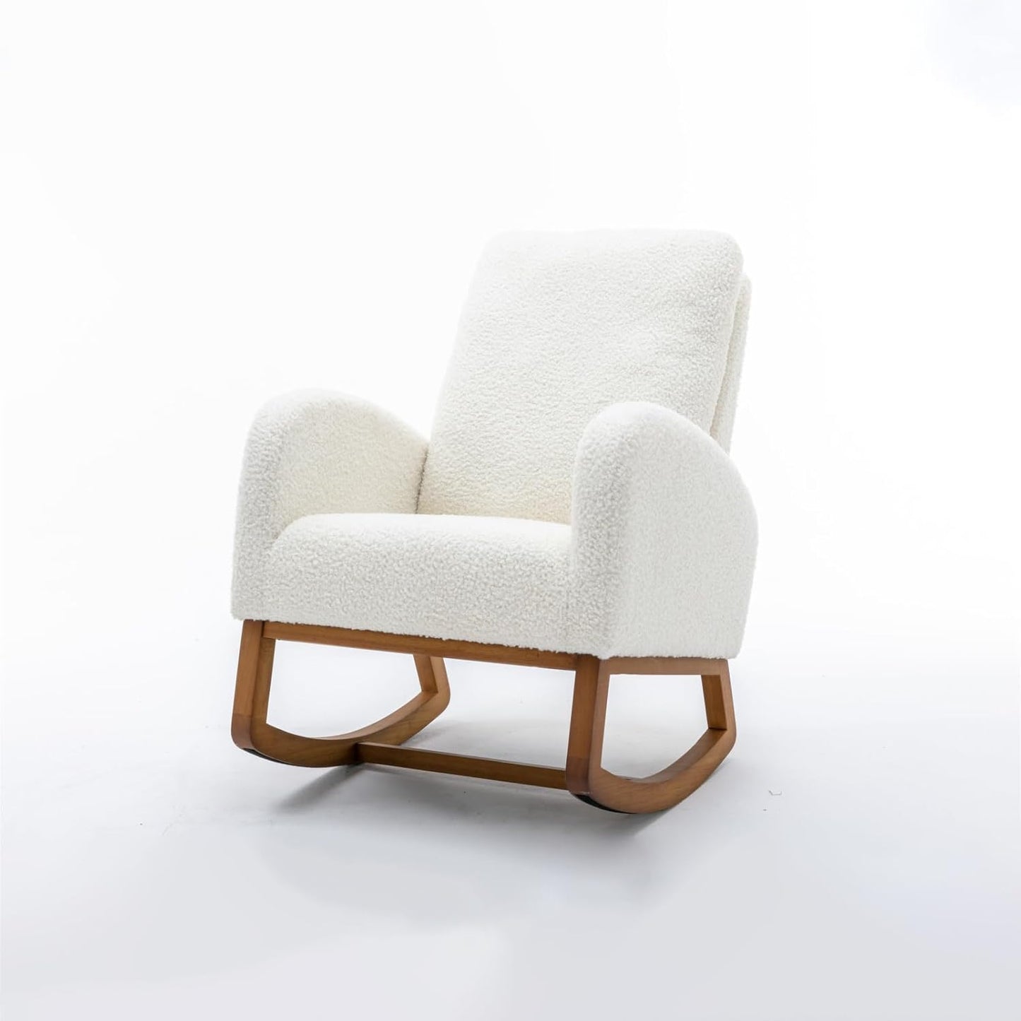 Schommelstoel – Relaxstoel – Fauteuil – Voedingsstoel – Loungestoel – Off-White Met Houten Armleuningen – Massief Beukenhout Frame – Ergonomisch Design – Zacht Traagschuim