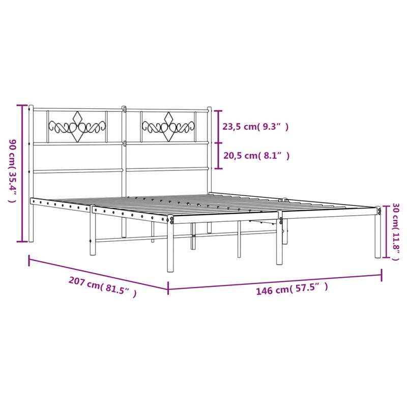 Modern White Metal Bed Frame with Headboard, 140x200cm - Powder-Coated Steel for Strength & Stability, Minimalist Design for Contemporary Bedrooms, Bedroom Decor | Modern Bedframe | Sturdy Construction