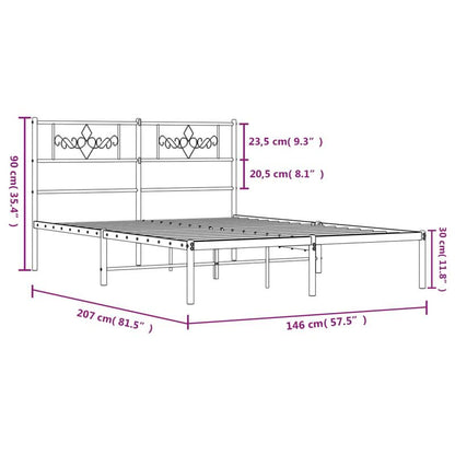 Modern White Metal Bed Frame with Headboard, 140x200cm - Powder-Coated Steel for Strength & Stability, Minimalist Design for Contemporary Bedrooms, Bedroom Decor | Modern Bedframe | Sturdy Construction
