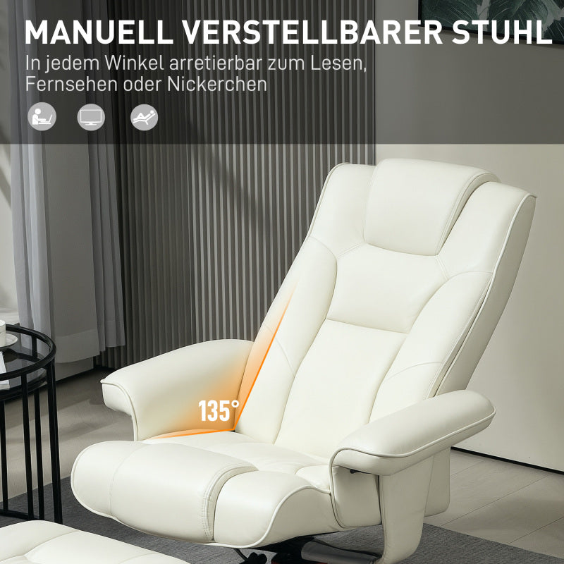 Schommelstoel – Relaxstoel – Fauteuil – Loungestoel – Wipstoel – Verstelbare Rugleuning – Synthetisch Leer Crème Wit
