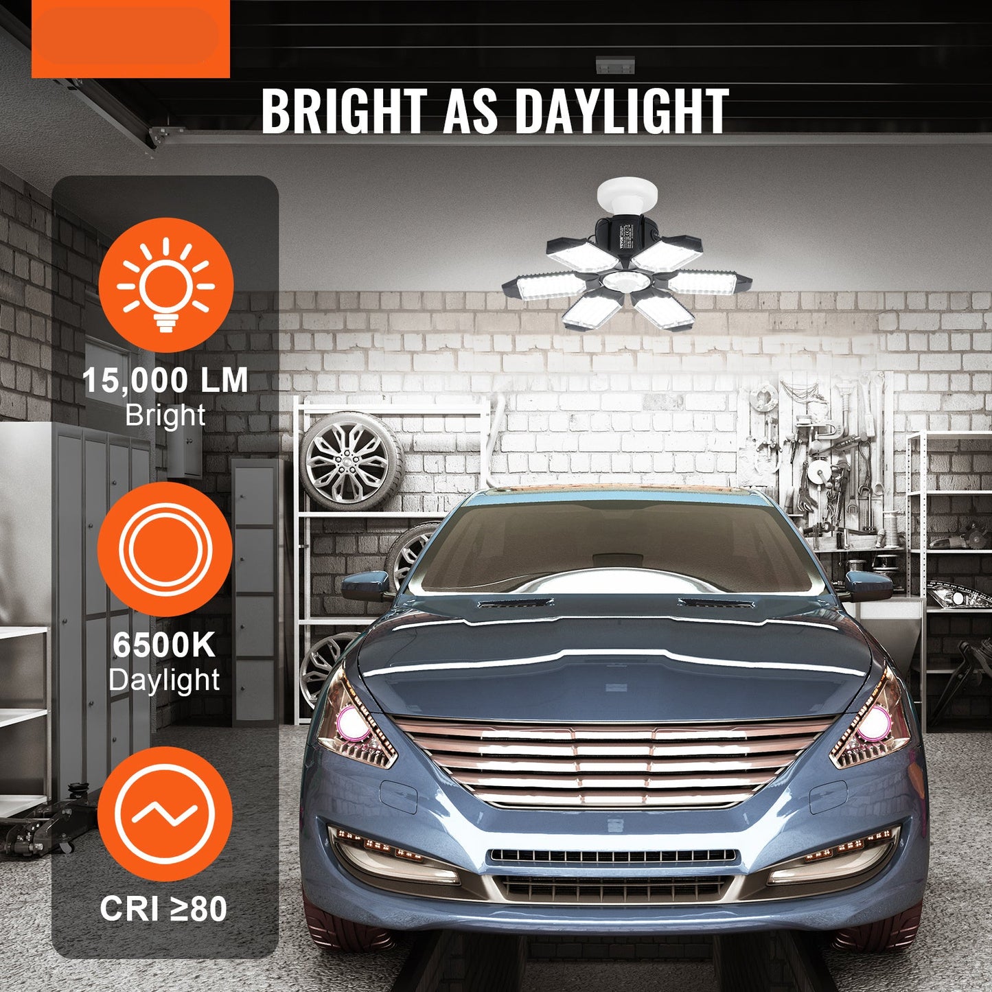 Garagelamp – Garageverlichting – LED Lamp – Werkplaatslamp – Plafondlamp – 15000 Lumen – 6 Verstelbare Panelen met Bewegingssensor