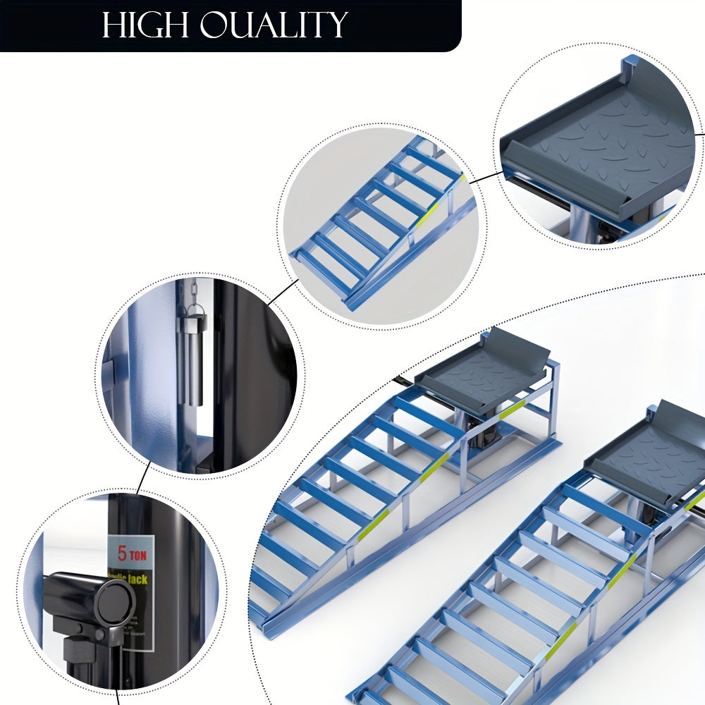Hydraulische Autobrug – Autohefbrug – Autolift – Wagenlift – Hydraulische Ramps – Verstelbare Hoogte – Reflecterende Strepen – Veiligheidsborgpennen