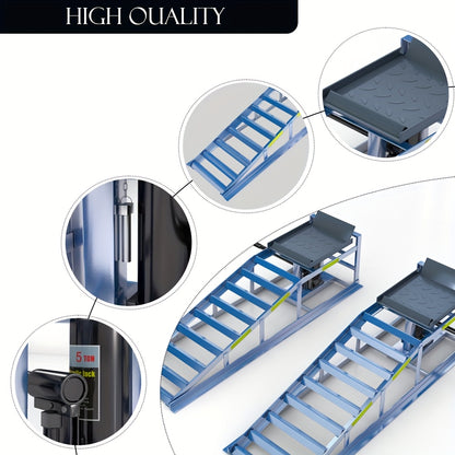 Hydraulische Autobrug – Autohefbrug – Autolift – Wagenlift – Hydraulische Ramps – Verstelbare Hoogte – Reflecterende Strepen – Veiligheidsborgpennen