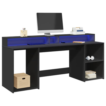 Laptoptablet – Bureautafel – Werkplek – Laptopbureau – Bureau – Zwart – 200 x 55 x 91 cm – Stevig bewerkt hout – Verstelbare RGB LED-verlichting