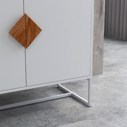 Houten Dressoir – Kast – Opbergmeubel – Dressoirkast – Sideboard – Wit Mat – MDF en IJzer – Ruime Opbergruimte – Stevig Tot 36 Kg Belastbaar