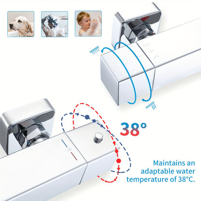 Thermostatische Douche- en Badset – Douchekraan – Mengkraan – Badmengkraan – Douchethermostaat – Roestvrij Staal – Thermostatisch Waterbeheer – Wandmontage