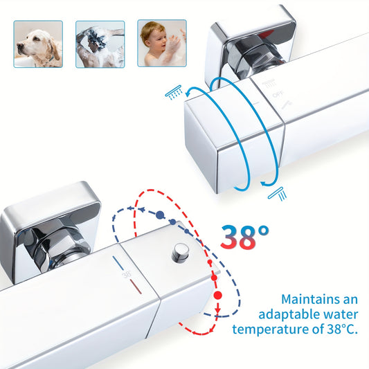 Thermostatische Douche- en Badset – Douchekraan – Mengkraan – Badmengkraan – Douchethermostaat – Roestvrij Staal – Thermostatisch Waterbeheer – Wandmontage