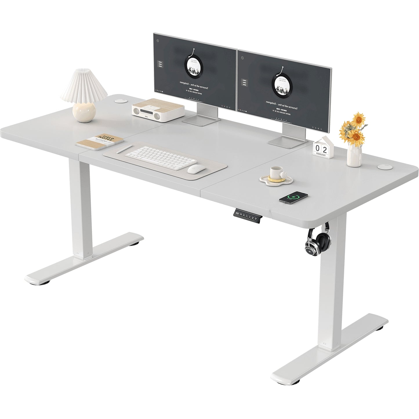 Zit Sta Bureau – Hoogte Verstelbaar Bureau – Elektrisch Zit Sta Bureau – Elektrisch Bureau – Verstelbaar Bureau – Roestvrijstalen Frame – 140/160 cm Hoogte – Wit Duurzaam Werkblad