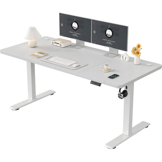 Zit Sta Bureau – Hoogte Verstelbaar Bureau – Elektrisch Zit Sta Bureau – Elektrisch Bureau – Verstelbaar Bureau – Roestvrijstalen Frame – 140/160 cm Hoogte – Wit Duurzaam Werkblad