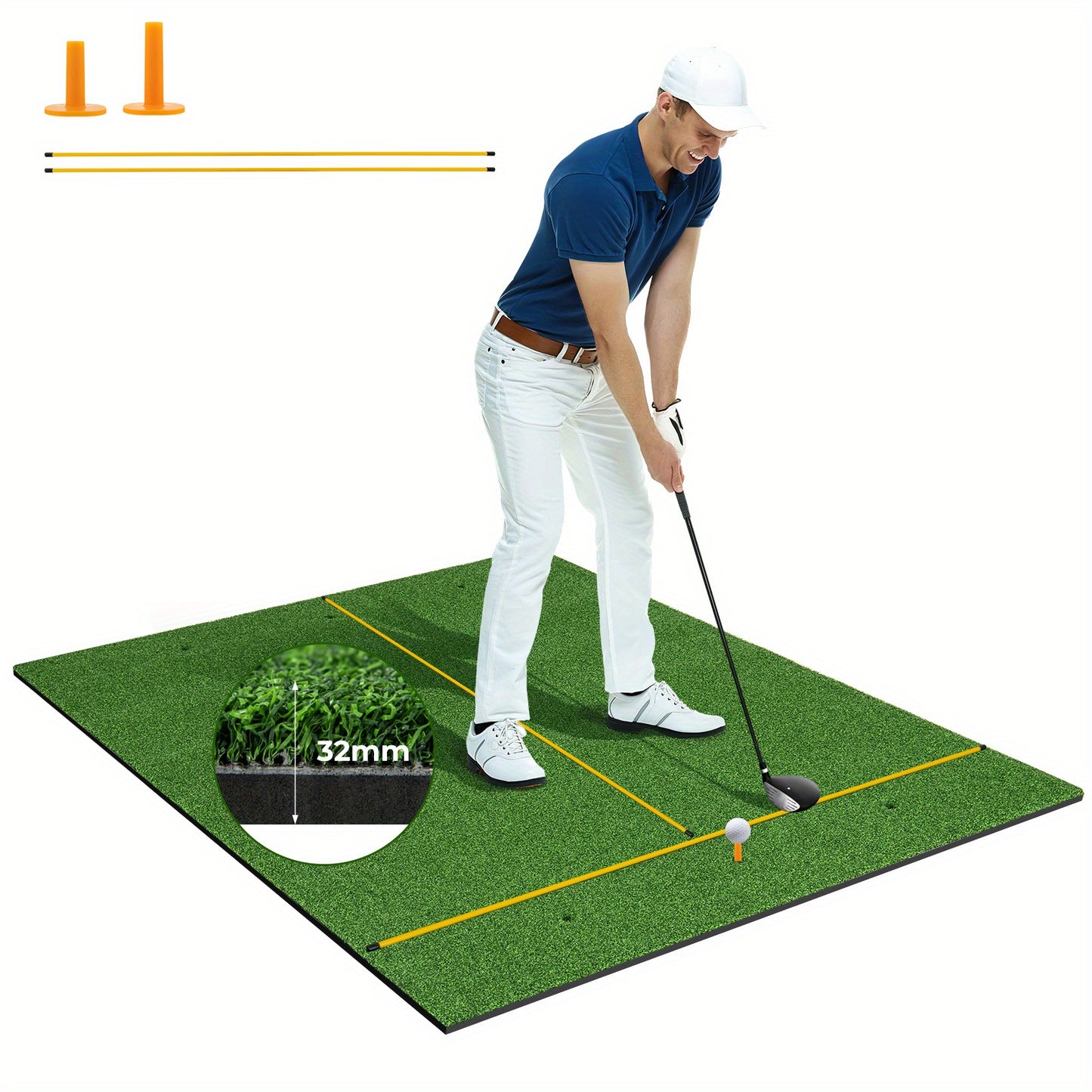 Golfmat – Golfoefenmat – Afslagmat – Putting Mat – Trainingsmat – Kunstgras Golfmat Met Uitlijnstokjes – Duurzaam EVA Materiaal – Geschikt Voor Binnen En Buiten