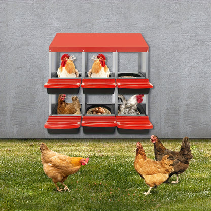 6-Compartment Heavy-Duty Plastic Chicken Nesting Box with Ventilation System & Egg Collection - Red Outdoor/Indoor Egg Laying Station, Easy-Clean Design, No Batteries/Electricity, Durable Weatherproof Construction for Backyar