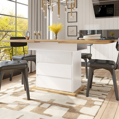 Uitklapbare Eettafel – Klaptafel – Uitschuifbare Tafel – Eettafel Compact – Meubeltafel – Zwart-Wit – Uitbreidbaar 110-140 cm – 3-Lagen Opbergruimte – Stevige Duurzame Constructie