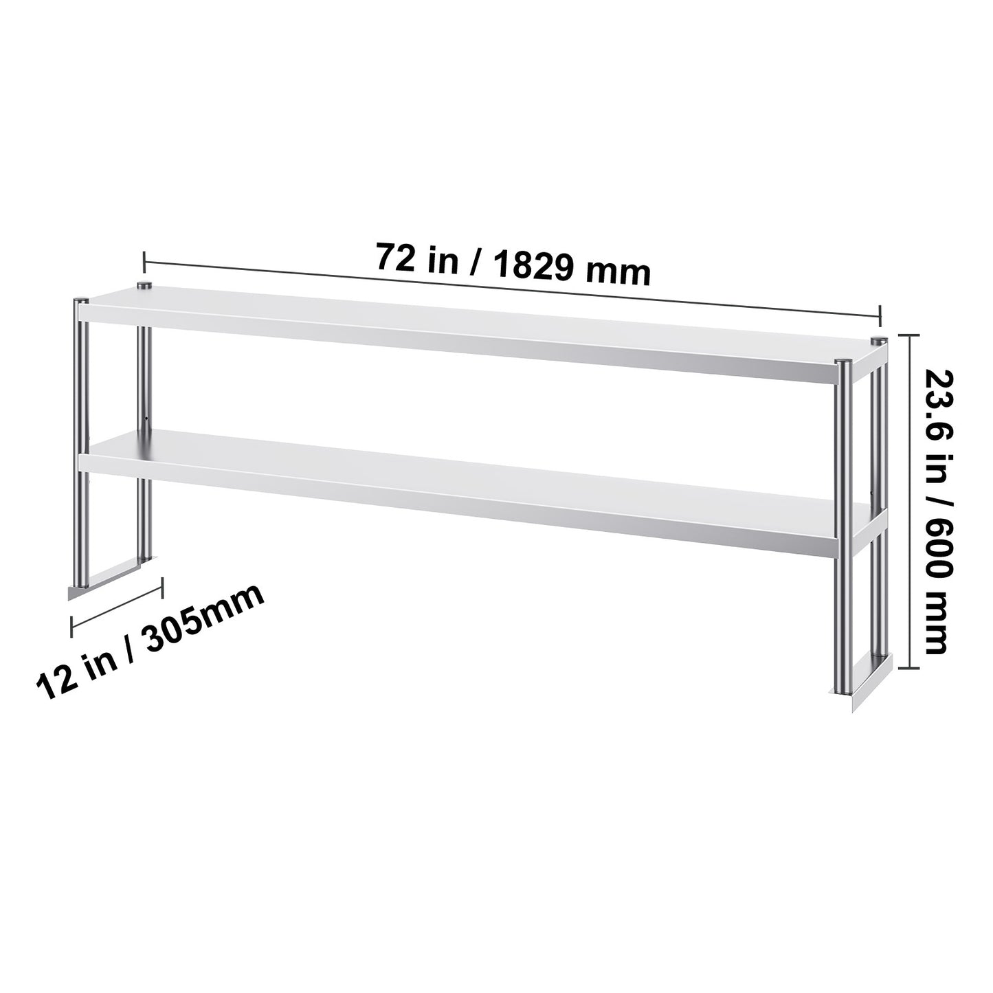 Keukenkastrek – Keukenkast Organizer – Werktafel Opzetrek – RVS Opbergrek – Dubbele Verstelbare Planken – 183x61 cm Hoogwaardige Roestvrijstalen Constructie