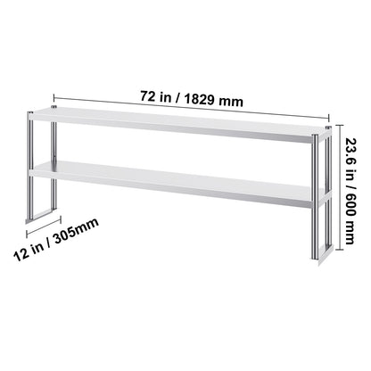 Keukenkastrek – Keukenkast Organizer – Werktafel Opzetrek – RVS Opbergrek – Dubbele Verstelbare Planken – 183x61 cm Hoogwaardige Roestvrijstalen Constructie