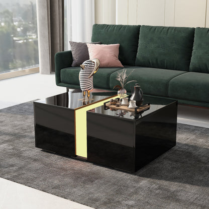 Salontafel – Koffietafel – Woonkamertafel – Bijzettafel – Tafel – Uitschuifbaar – Met Verborgen Opbergruimte – Zwart Metalen Frame – Compact 73x60x34 cm