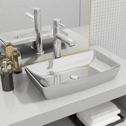 Wastafel – Lavabo – Fontein – Wasbak – Badkamermeubel – Keramiek Zilver – Afmeting 71x38x13,5 cm