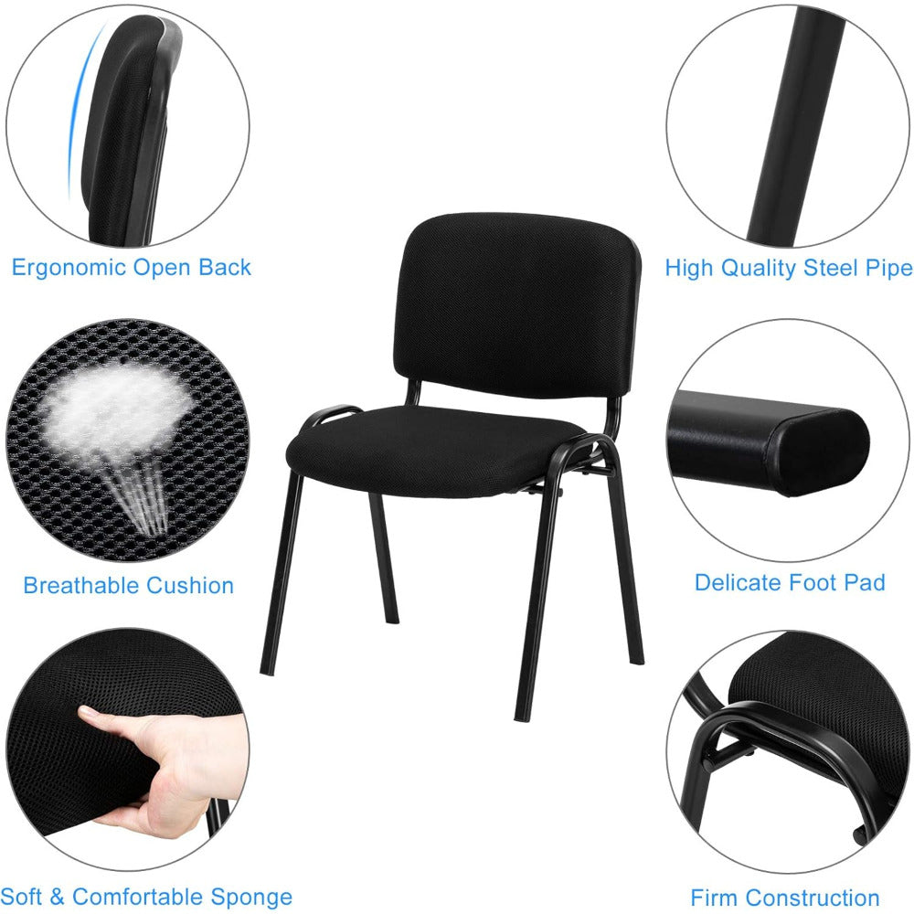 Stapelbare Stoelen – Kantoorstoelen – Wachtruimtestoelen – Vergaderzaalstoelen – Werkplekontwerp – 5 Stuks Zwart Mesh – Ademende Comfortabele Zit – Lichtgewicht Metalen Frame