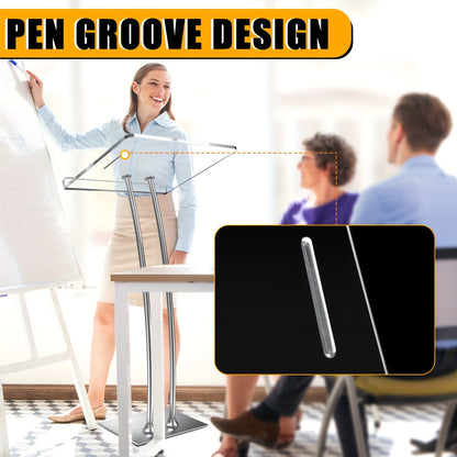Spreekgestoelte – Lessenaar – Podium – Lectern – Presentatietafel – Verstelbaar Hoogte – Dik 10mm Acrylblad – Stevig IJzeren Onderstel