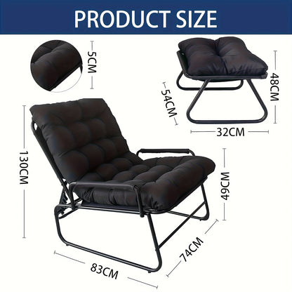 Tuinstoel – Ligstoel – Loungestoel – Klapstoel – Balkonstoel – Verstelbare Rugleuning – Draagkracht 150 kg – 5 cm Dik Kussen – Grijs