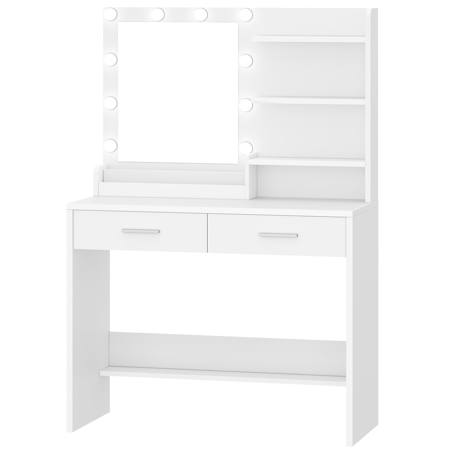 Kaptafel – Make-up Tafel – Opmaktafel – Visagietafel – Beautytafel – Met Spiegel en LED Verlichting – 2 Lades en 4 Open Vakken – Modern Wit – 3 Lichtstanden