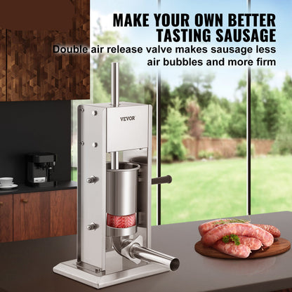 Worstenmaker – Worstenvuller – Worstvuller – Worstmachine – Sausage Stuffer – RVS 3L Capaciteit – Dubbele Luchtafgifteventielen