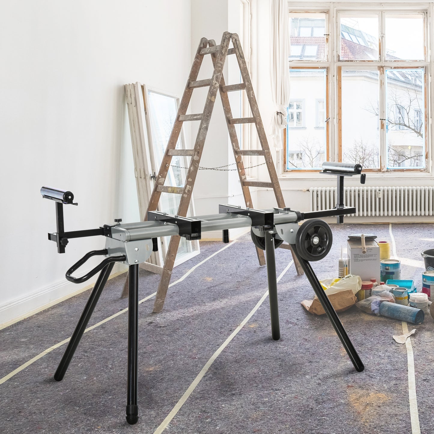 Zaagbok – Zaagstandaard – Werktafel – Afkortzaagbok – Zaagpaard – Verstelbaar tot 245 cm – Stevig Stalen Frame Zwart/Zilver