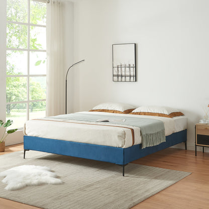 Tweepersoonsbed – Bedframe – Opbergbed – Gestoffeerd Bed – Slaapbank – 140x200 cm – Stevig Plywood Frame – Afneembare Blauwe Polyester Bekleding