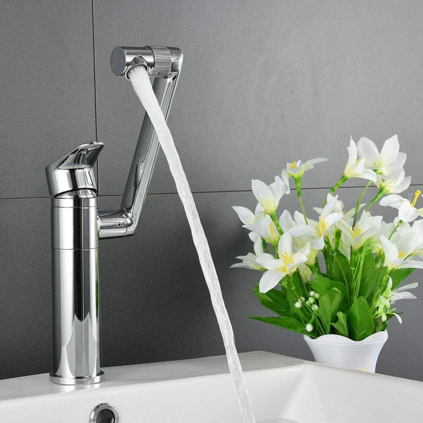 Goodslinesshop DiLiBee 360° Rotatable Single Handle Bathroom & Kitchen Sink Faucet - Chrome Finish, Nickel Plated Stainless Steel Valve, Classic Modern Design, Easy Installation with Mounting Hardware & Flexible Hoses, Effic