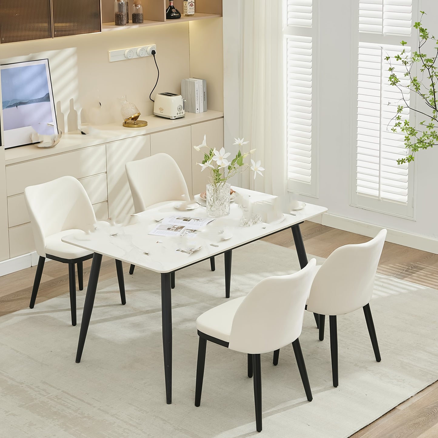 Eetkamerstoel – Stoelen – Bistrostoelen – Keukenstoelen – Design Stoelen – Set van 2 Wit met Zwarte Poten – Ergonomische Rugleuning – Dik Gewatteerde Zitting