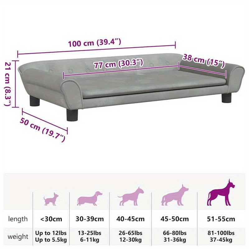 Hondenmand – Hondenkussen – Hondenbed – Hondensofa – Grijs – Zachte Velvet Stof – Duurzaam & Slijtvast – 100x50x21 cm