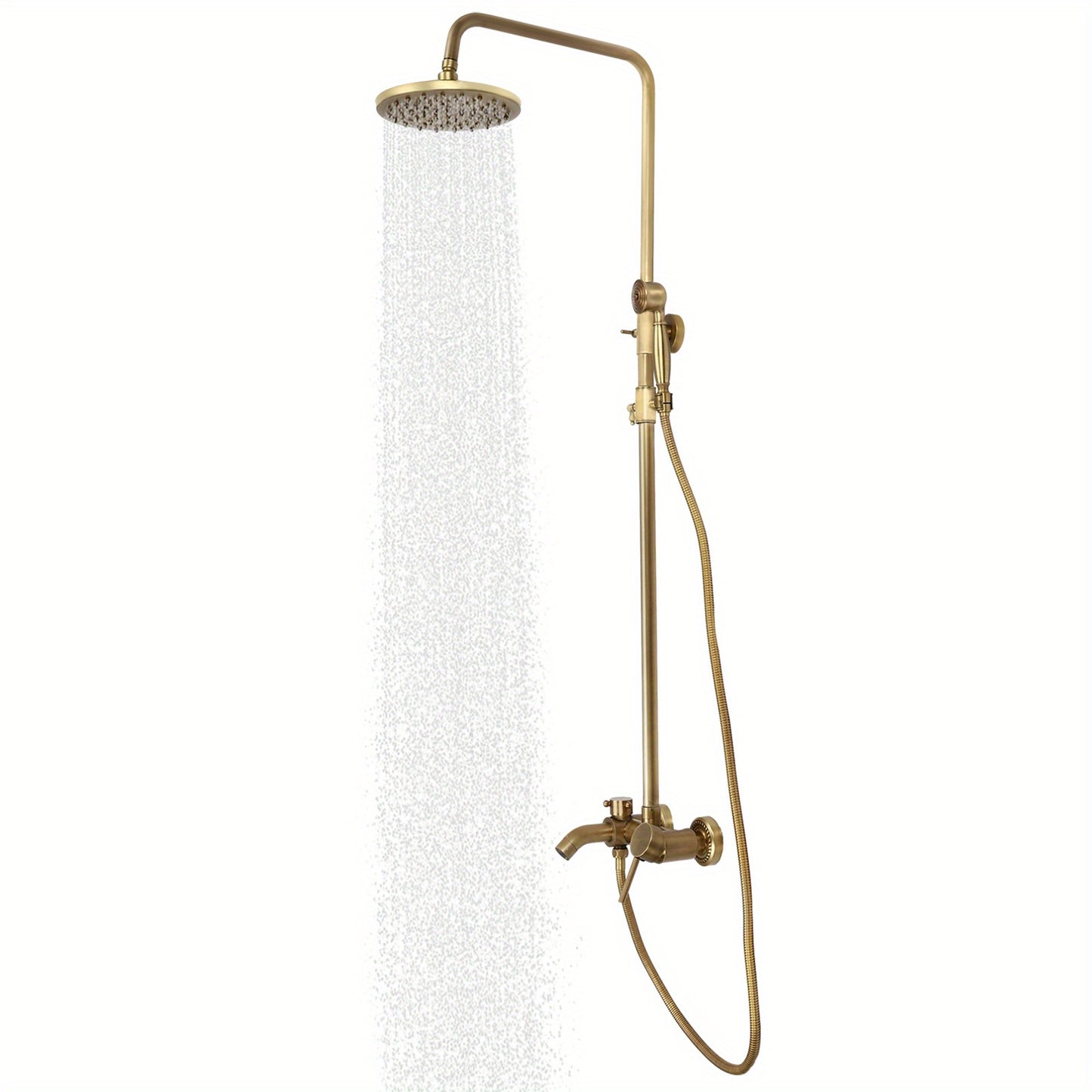 1 Set Antique Brass Shower System - Heavy-Duty Brass & Wall-Mounted Rain Shower Head with Handheld Attachment, 3-Spray Modes (Rain/Handheld/Combination), Fit for Modern Bathroom, Vintage Bath Set for Hot & Cold Water