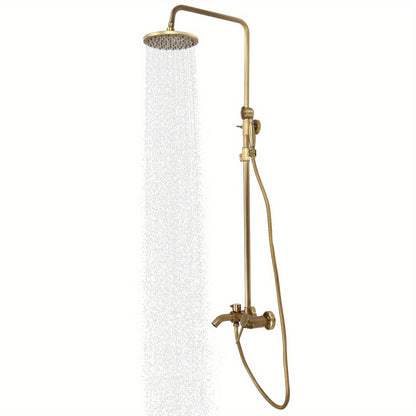 1 Set Antique Brass Shower System - Heavy-Duty Brass & Wall-Mounted Rain Shower Head with Handheld Attachment, 3-Spray Modes (Rain/Handheld/Combination), Fit for Modern Bathroom, Vintage Bath Set for Hot & Cold Water