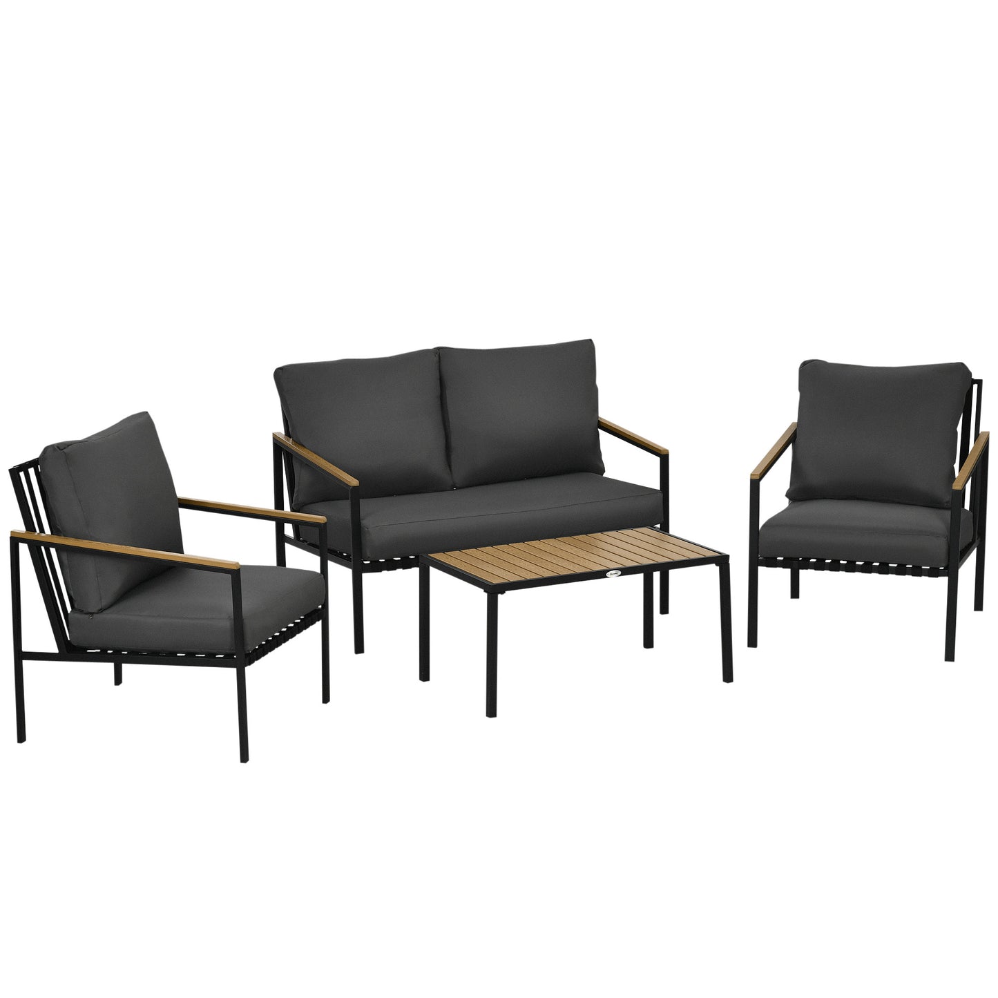Tuinmeubelset 4-Delig – Loungeset – Buitenmeubelset – Tuinbank – Fauteuils – Zwart Stalen Frame – Dik Gevoerde Kussens