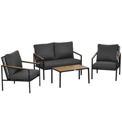 Tuinmeubelset 4-Delig – Loungeset – Buitenmeubelset – Tuinbank – Fauteuils – Zwart Stalen Frame – Dik Gevoerde Kussens