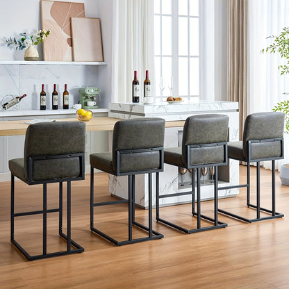 Barstoel – Barkruk – Barstoel Set – Barkrukken – Keukenstoel – Set Van 2 – Retro Design – Zithoogte 60,96 cm – PU Lederen Zitting Met Rugleuning – Stalen Zwart Frame – Eenvoudige Montage – Comfortabel & Stevig
