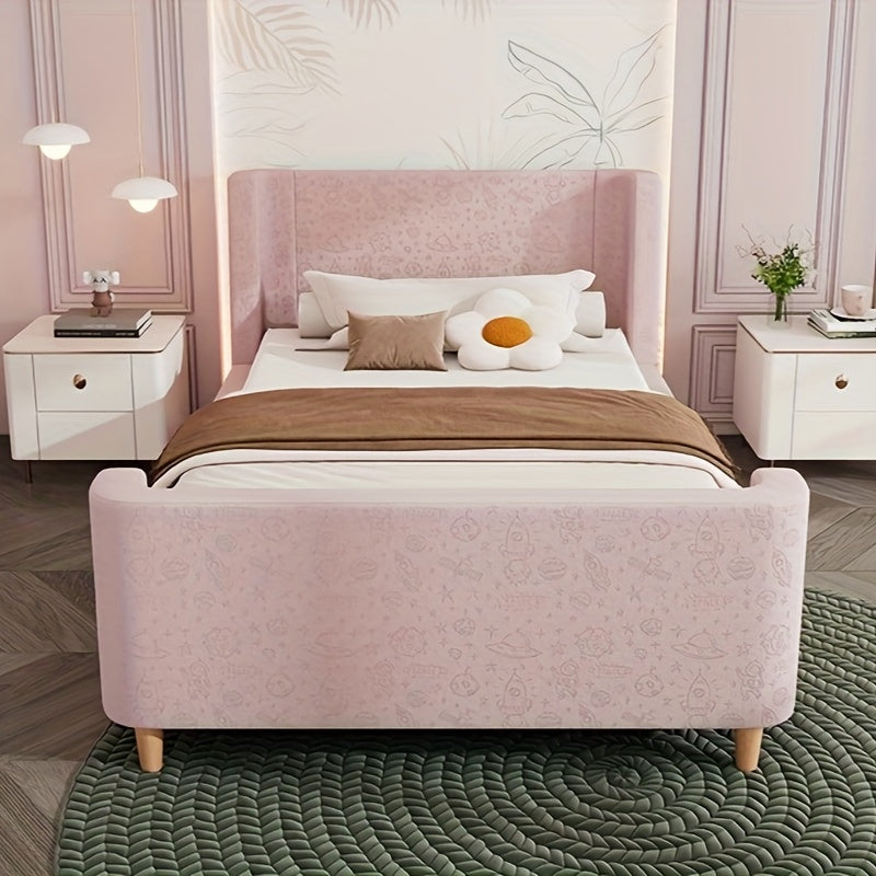 Eenpersoonsbed – Eenpersoonsbedframe – Bed – Slaapbed – Velvetbed – Roze – 90x200 cm – Zachte Velvet Bekleding – Eenvoudige Montage