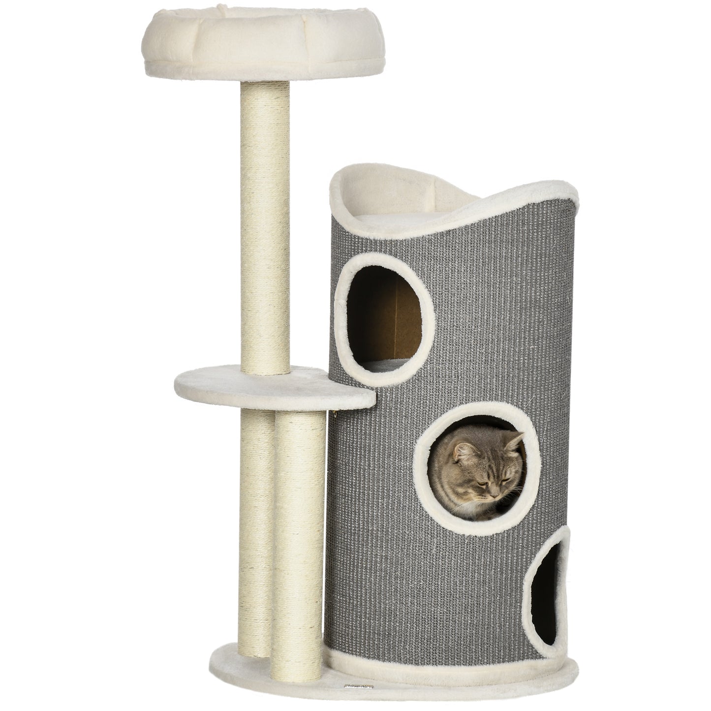 Krabpaal – Krabton – Krabmeubel – Kattenbed – Krabpaal met Slaapplek – Duurzaam Sisal – Ruimtebesparend Ontwerp – Grijs/Naturel/Wit