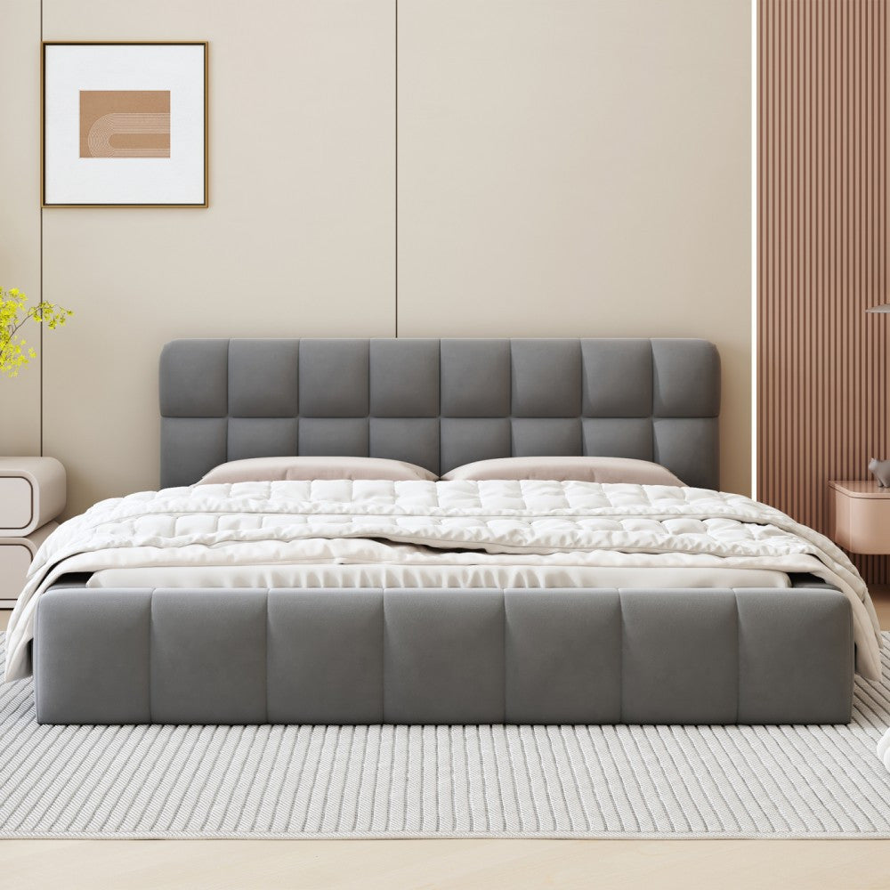 Tweepersoonsbed – Gestoffeerd Bed – Bedframe – Slaapbank – Boxspring – 140x190 cm – Ademend Linnen Stof – Comfortabel Hoofdbord