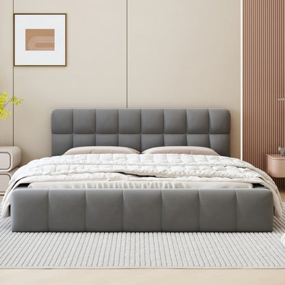 Tweepersoonsbed – Bed – Slaapbank – Boxspring – Ledikant – Beige 140x190 cm – Zacht Gewatteerd Hoofdbord – Stevige MDF Constructie