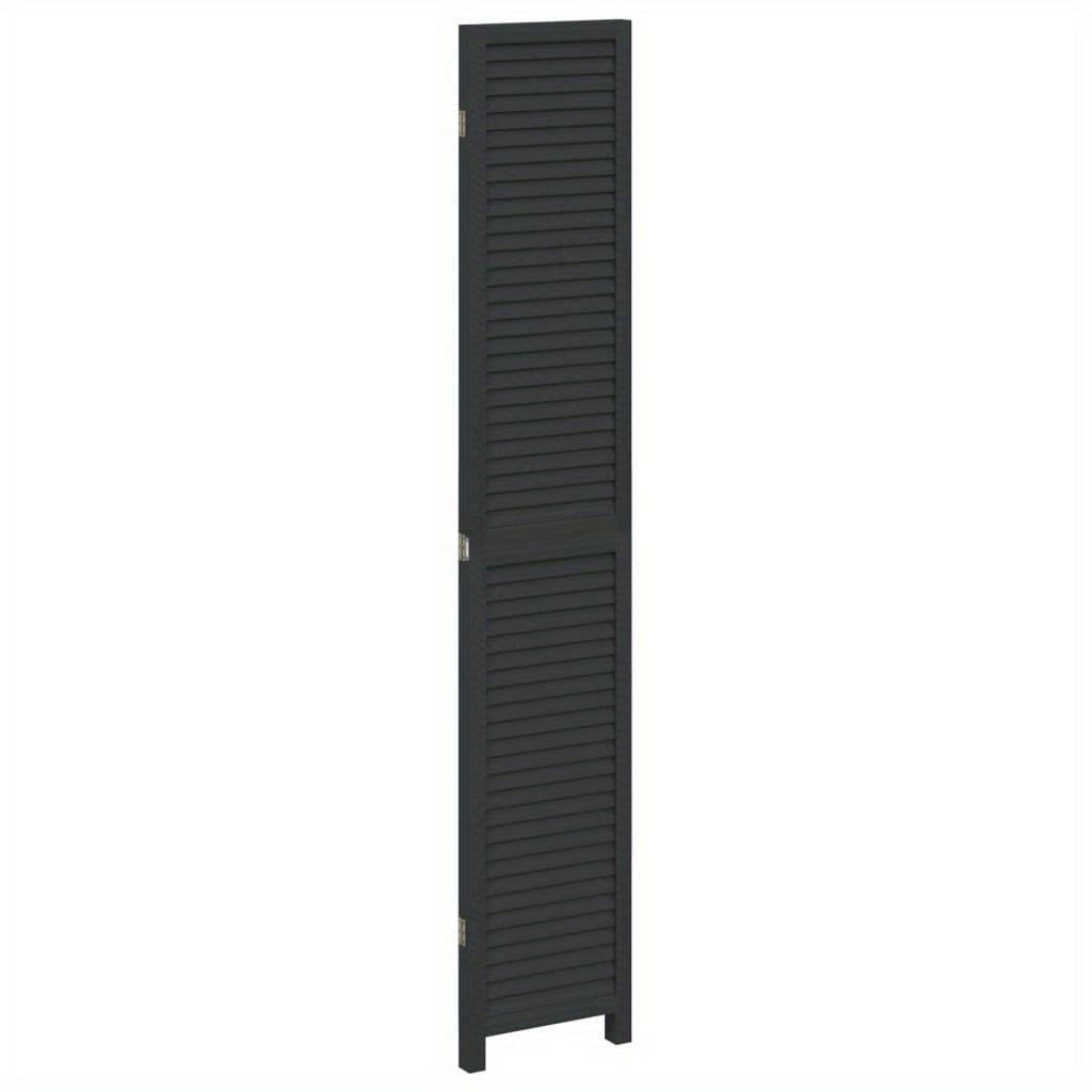 Room Divider with 3 Panels Made of Solid Black Paulownia Wood