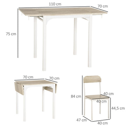 Inklapbare Eettafel – Opvouwbare Tafel – Klaptafel – Eetset 2 Personen – Met 2 Stoelen – Duurzaam Metaal & Hout – Compact 110x70x75 cm – Wit & Natuurlijk