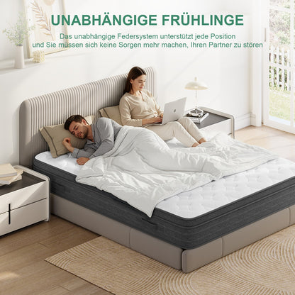 Hybride Matras – Pocketvering Matras – Koudschuim Matras – Memory Foam Matras – Tweepersoonsmatras – 140x200 cm – Medium Stevig – Ademend Polyester Hoes