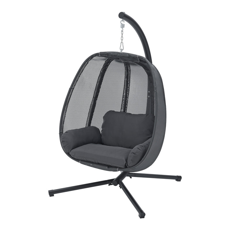 Hangstoel – Hangmand – Hangstoel Met Frame – Schommelstoel – Tuinstoel – Stevig Stalen Frame – Max. 120 Kg – Donkergrijs