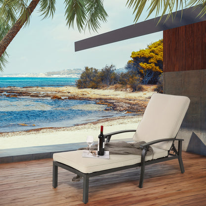 Casual Patio Chair, Adjustable Reclining Rustproof Aluminum Poolside Chaise Lounge Furniture, Waterproof Beige Cushion (1pc)
