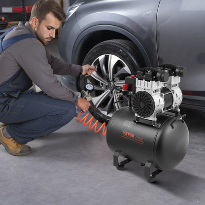Luchtcompressor – Compressor – Persluchtmachine – Pomp – Compressor 10 Gallon – Olievrij – Stil Geluid – 1,25 kW Krachtige Motor