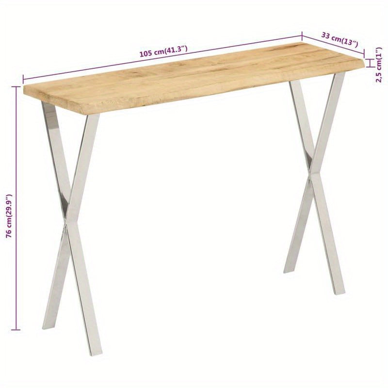 Wall Table with Natural Edge, Measuring 105X33X76 Cm, Made of Solid Mango Wood, Standing Shelf