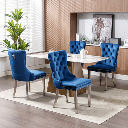 Eetkamerstoel – Stoel – Kuipstoel – Set Van 2 – Draaistoel – Blauw – Chroom Onderstel – Stof Bekleding – Ergonomisch Comfortabele Zitting