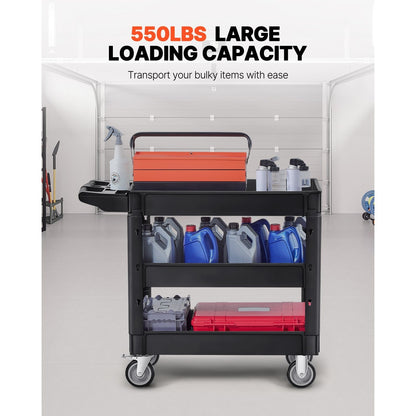 Servicewagen – Transportkar – Keukentrolley – Serveerwagen – Trolley – 3-laags – 250 kg Draagvermogen – 360° Draaibare Wielen met Remmen